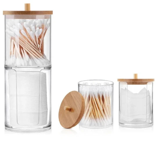 Boîte de rangement en bambou, plastique recyclé transparent pour salle de bain - Durable et Éco-responsable