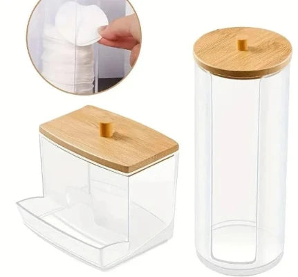 Boîte de rangement en bambou, plastique recyclé transparent pour salle de bain - Durable et Éco-responsable