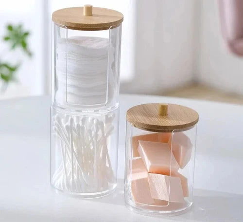 Boîte de rangement en bambou, plastique recyclé transparent pour salle de bain - Durable et Éco-responsable